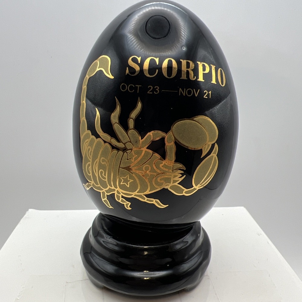 Scorpio Zodiac Egg Figurine Black Lacquer w/Gold Foil Scorpion Oct 23 - Nov 21
